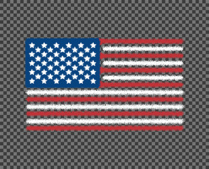 The grunge flag of the United States of America is colored. Noise. Vector art design, template, multi-colored us flag, icon. Isolated transparent background.