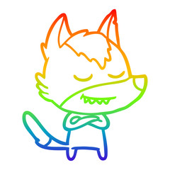rainbow gradient line drawing friendly cartoon wolf