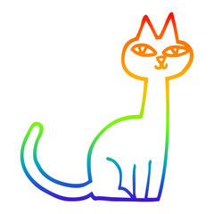 rainbow gradient line drawing cartoon cat