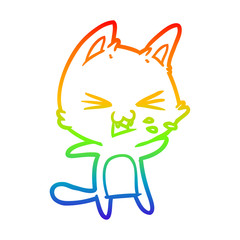 rainbow gradient line drawing cartoon cat hissing