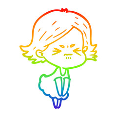 rainbow gradient line drawing cartoon angry woman