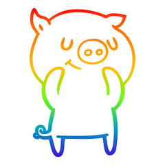 rainbow gradient line drawing happy cartoon pig