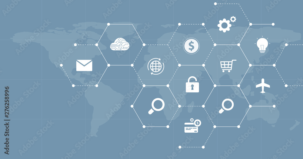 Poster web banner design for global business financial online connection network concept