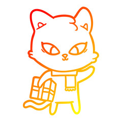 warm gradient line drawing cute cartoon cat