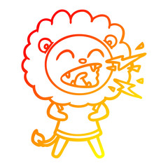warm gradient line drawing cartoon roaring lion in dress