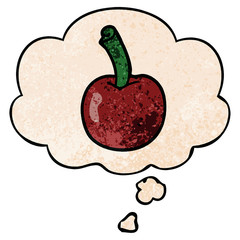 cartoon cherry and thought bubble in grunge texture pattern style