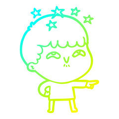 cold gradient line drawing cartoon amazed boy