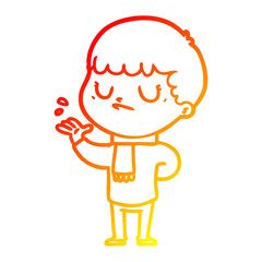 warm gradient line drawing cartoon grumpy boy