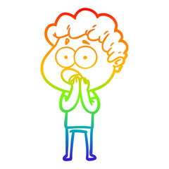 rainbow gradient line drawing cartoon man gasping in surprise