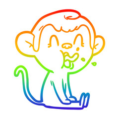 rainbow gradient line drawing crazy cartoon monkey sitting