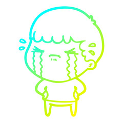 cold gradient line drawing cartoon man crying