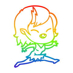 rainbow gradient line drawing cartoon laughing vampire girl running