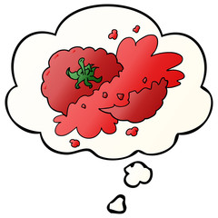 cartoon squashed tomato and thought bubble in smooth gradient style