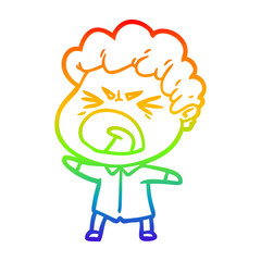 rainbow gradient line drawing cartoon furious man