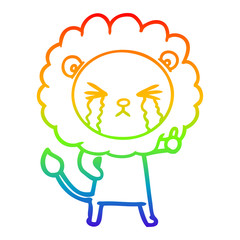 rainbow gradient line drawing cartoon crying lion