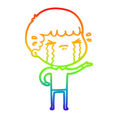 rainbow gradient line drawing cartoon man crying