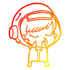 warm gradient line drawing shy cartoon pretty astronaut girl