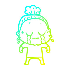 cold gradient line drawing cartoon crying old lady
