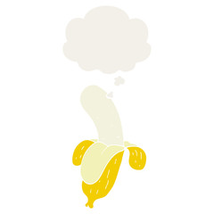cartoon banana and thought bubble in retro style