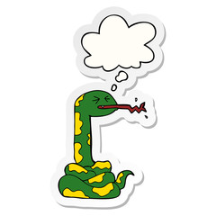 cartoon hissing snake and thought bubble as a printed sticker