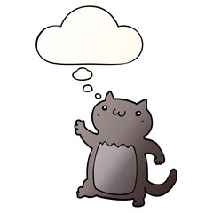 cartoon cat and thought bubble in smooth gradient style