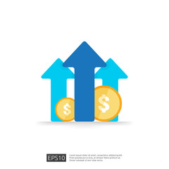 income salary dollar rate increase statistic. business profit growth margin revenue. Finance performance of return on investment ROI concept with arrow. cost sale icon flat style vector illustration