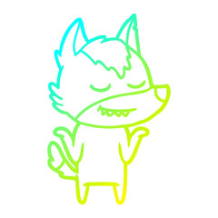 cold gradient line drawing friendly cartoon wolf