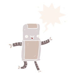 cartoon robot and speech bubble in retro style