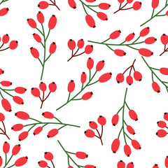Seamless pattern with berries on a white background.  Vector design for wrapping paper, textile. .