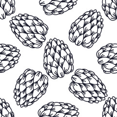 Seamless pattern with pine cones on a white background.  Vector design for wrapping paper, textile.