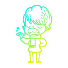 Obraz premium cold gradient line drawing cartoon woman talking