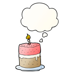 cartoon cake and thought bubble in smooth gradient style