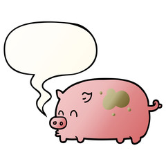 cute cartoon pig and speech bubble in smooth gradient style