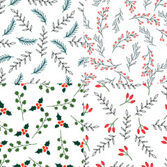 Collection of seamless pattern with abstract Christmas florals.  Vector design for wrapping paper, textile. .