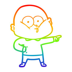 Obraz premium rainbow gradient line drawing cartoon bald man staring