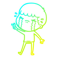cold gradient line drawing cartoon man crying
