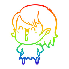 rainbow gradient line drawing cute cartoon happy vampire girl