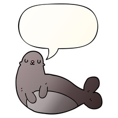 cartoon seal and speech bubble in smooth gradient style