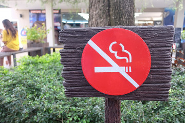 Wooden Signs prohibiting smoking in public parks.