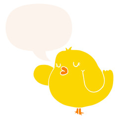 cartoon bird and speech bubble in retro style