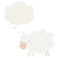 cartoon sheep and thought bubble in retro style