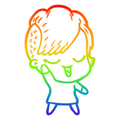 rainbow gradient line drawing happy cartoon girl