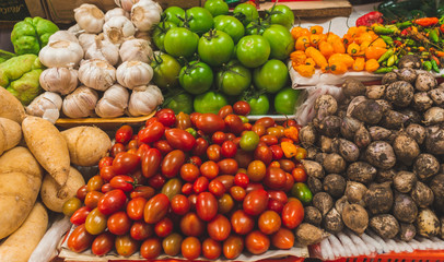 Group of vegetables and legumes displayed in a market