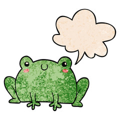cartoon frog and speech bubble in retro texture style