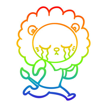 recommend clip art: rainbow gradient line drawing crying cartoon lion