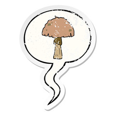 cartoon mushroom and speech bubble distressed sticker