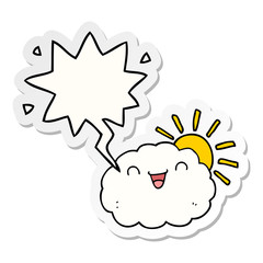happy cartoon cloud and speech bubble sticker