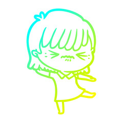 cold gradient line drawing annoyed cartoon girl