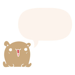cute cartoon bear and speech bubble in retro style