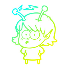 cold gradient line drawing cartoon alien girl